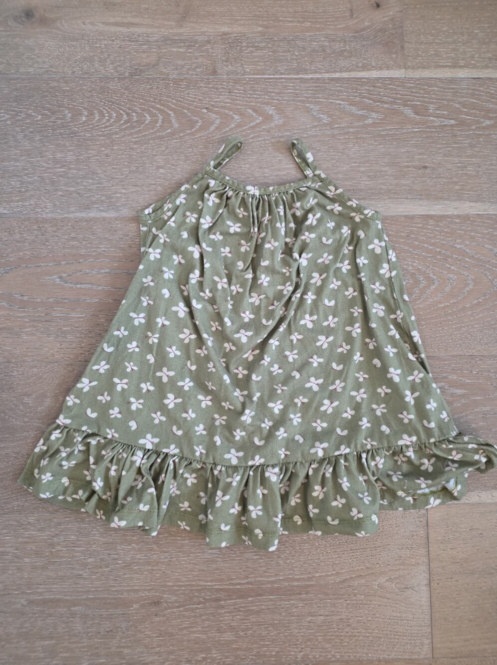 Hanna Andersson Spaghetti Strap Nightgown Green With White Butterfly Print Sz 4